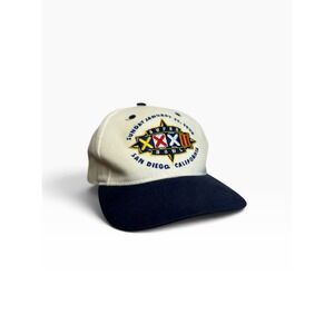 Vtg Logo 7 Super Bowl XXXII Hat Mens OSFA Cream Navy Blue 1998‎ Miller Lite NFL